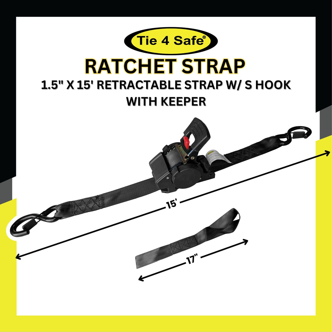 1.5" x 15' Retractable Strap w/ S Hook with Keeper
