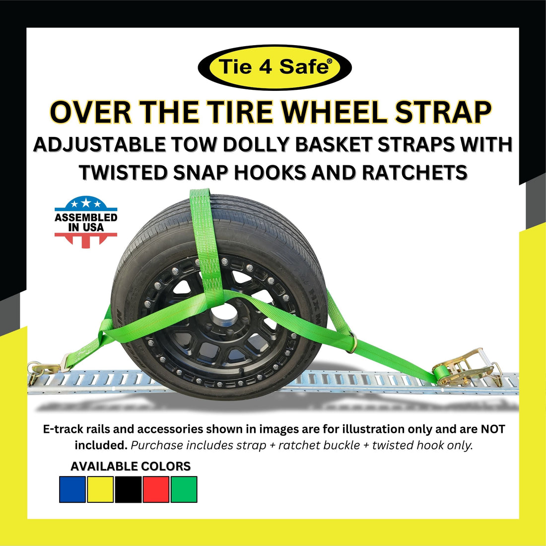 RuggedTow 4-Pack Car Basket Straps With Ratchets – Tow Dolly Wheel Nets – Flat Hook – 3,000 Lb Capacity
